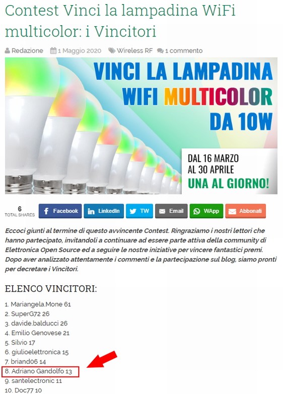 contest lampadina multicolor wi-fi