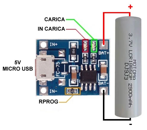 Modulo TP4056 ricarica batterie