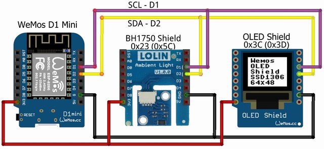 BH1750 Shield D1 Mini - Schema dei collegamenti